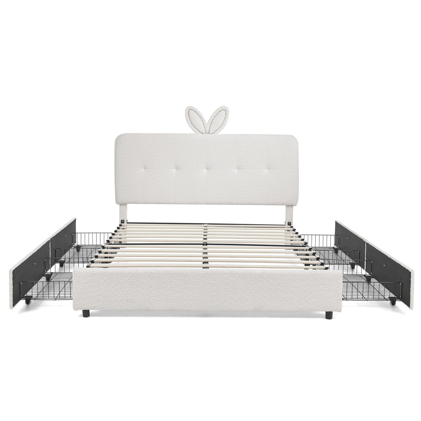 Upholstered Bed With Oversized Rabbit Ear Headboard, LED Lights & 4 Storage Drawers - The Sleep Loft - Online Mattress Showroom NYC