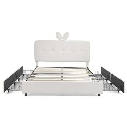 Upholstered Bed With Oversized Rabbit Ear Headboard, LED Lights & 4 Storage Drawers - The Sleep Loft - Online Mattress Showroom NYC