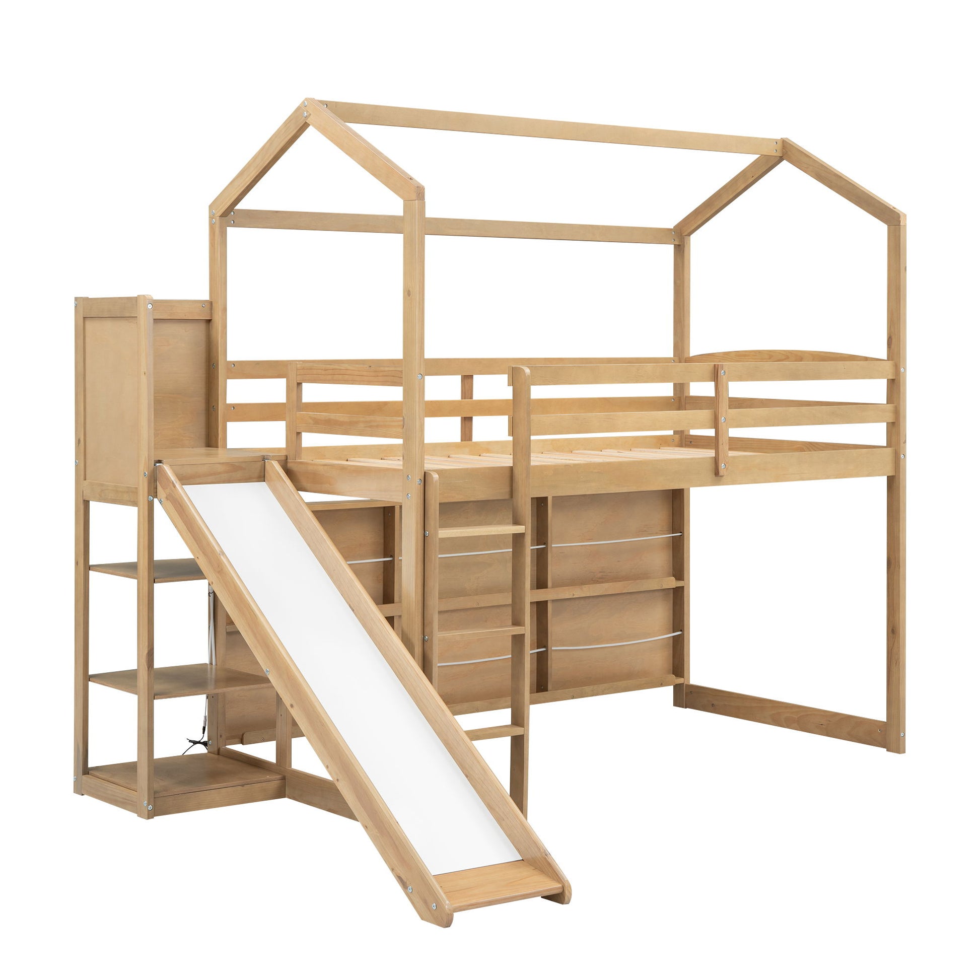 House Loft Bed With Slide, Storage Shelves And Light, Climbing Ramp - The Sleep Loft - Online Mattress Showroom NYC