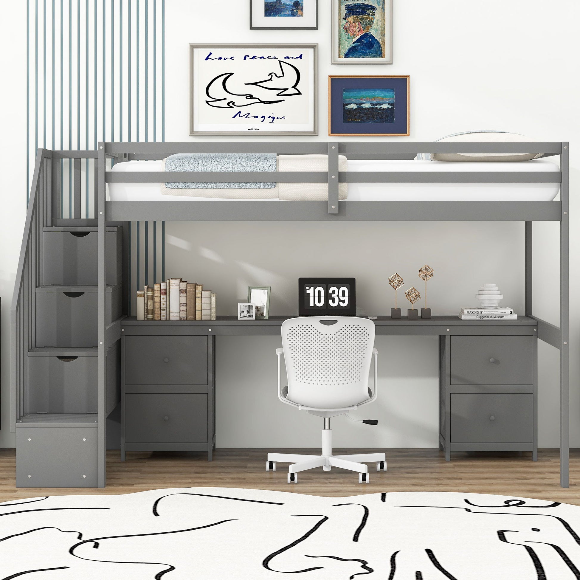Loft Bed Frame With Built In Desk And Double Storage Drawers - The Sleep Loft - Online Mattress Showroom NYC