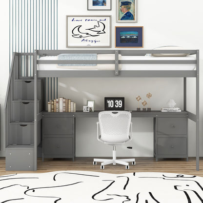 Loft Bed Frame With Built In Desk And Double Storage Drawers - The Sleep Loft - Online Mattress Showroom NYC