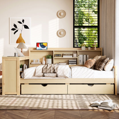 Corner Daybed With Storage Drawers, Desk, Charging Port & Bookcase - The Sleep Loft - Online Mattress Showroom NYC