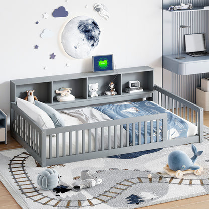 Twin Long Floor Bed With Storage Cabinets And USB Ports - Gray - The Sleep Loft - Online Mattress Showroom NYC
