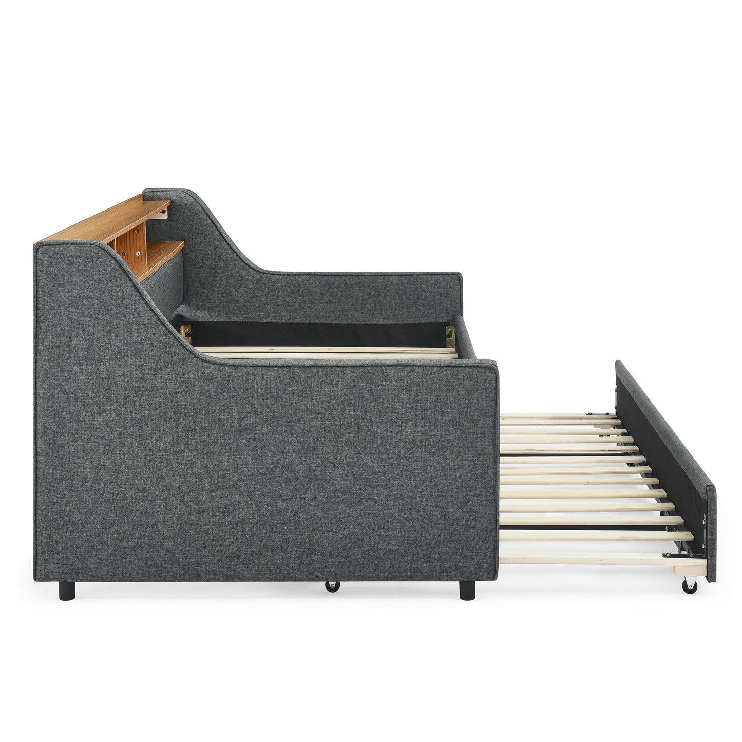 Upholstered Sofa Bed With LED Lights, Storage Headboard, Foldable Trundle & Wireless Charging - The Sleep Loft - Online Mattress Showroom NYC