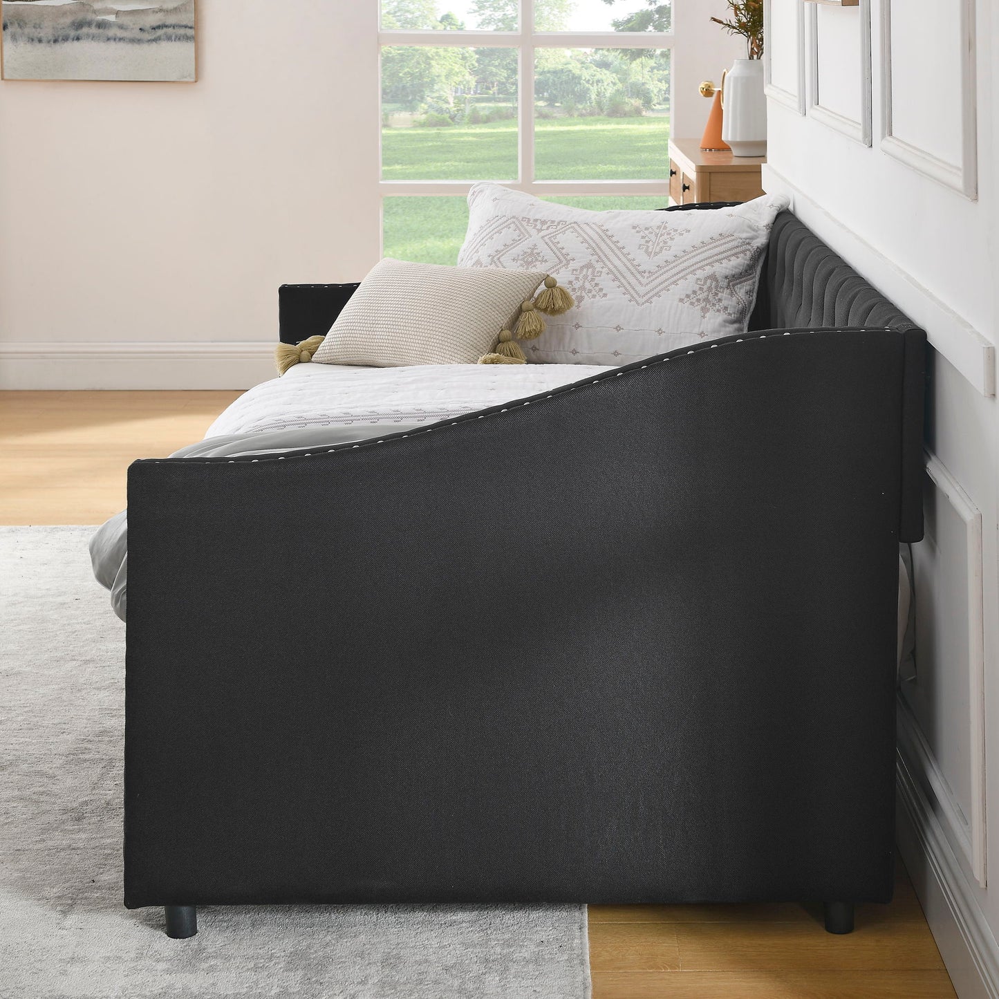 Upholstered Tufted Daybed With 2 Drawers, Waved Arms - The Sleep Loft - Online Mattress Showroom NYC