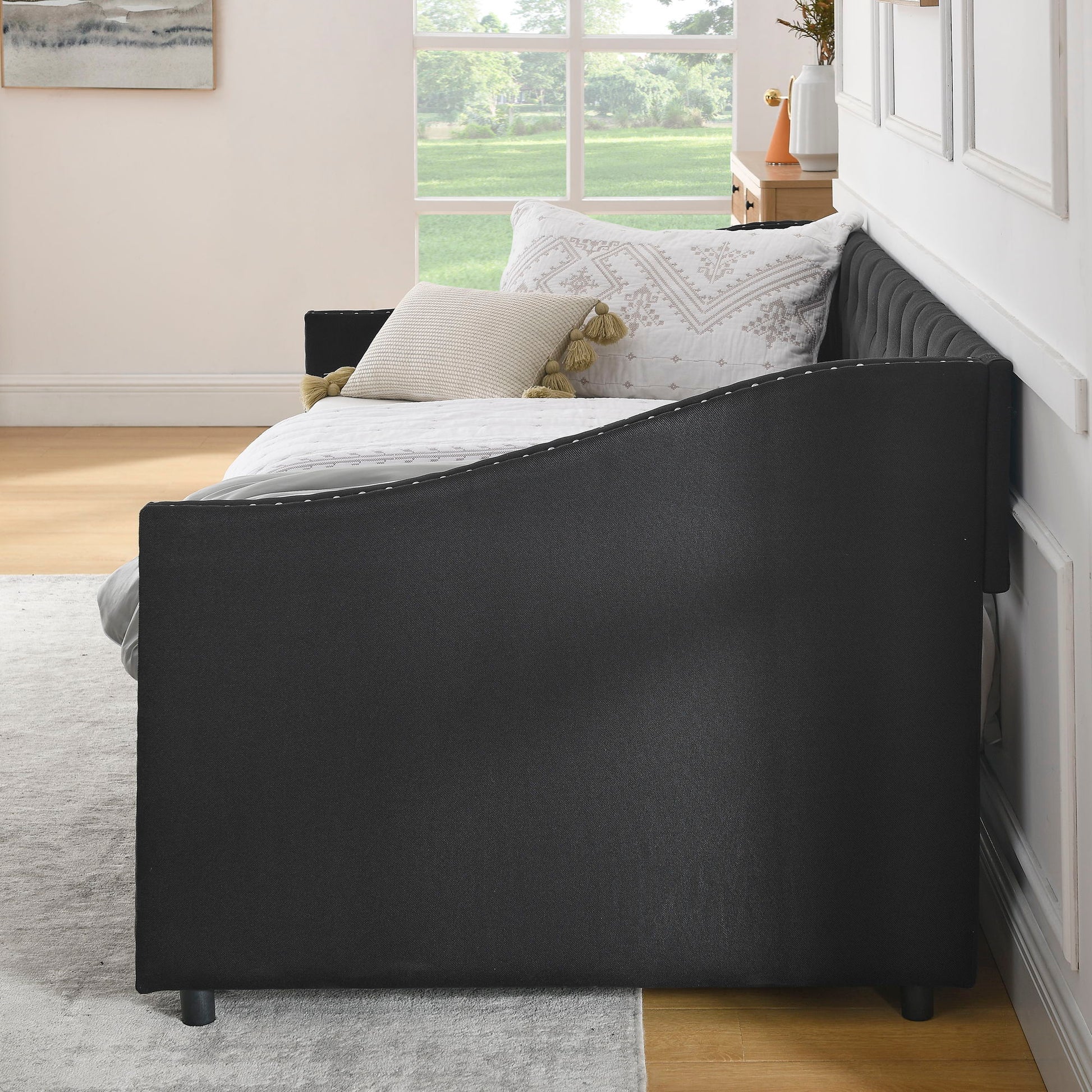 Upholstered Tufted Daybed With 2 Drawers, Waved Arms - The Sleep Loft - Online Mattress Showroom NYC