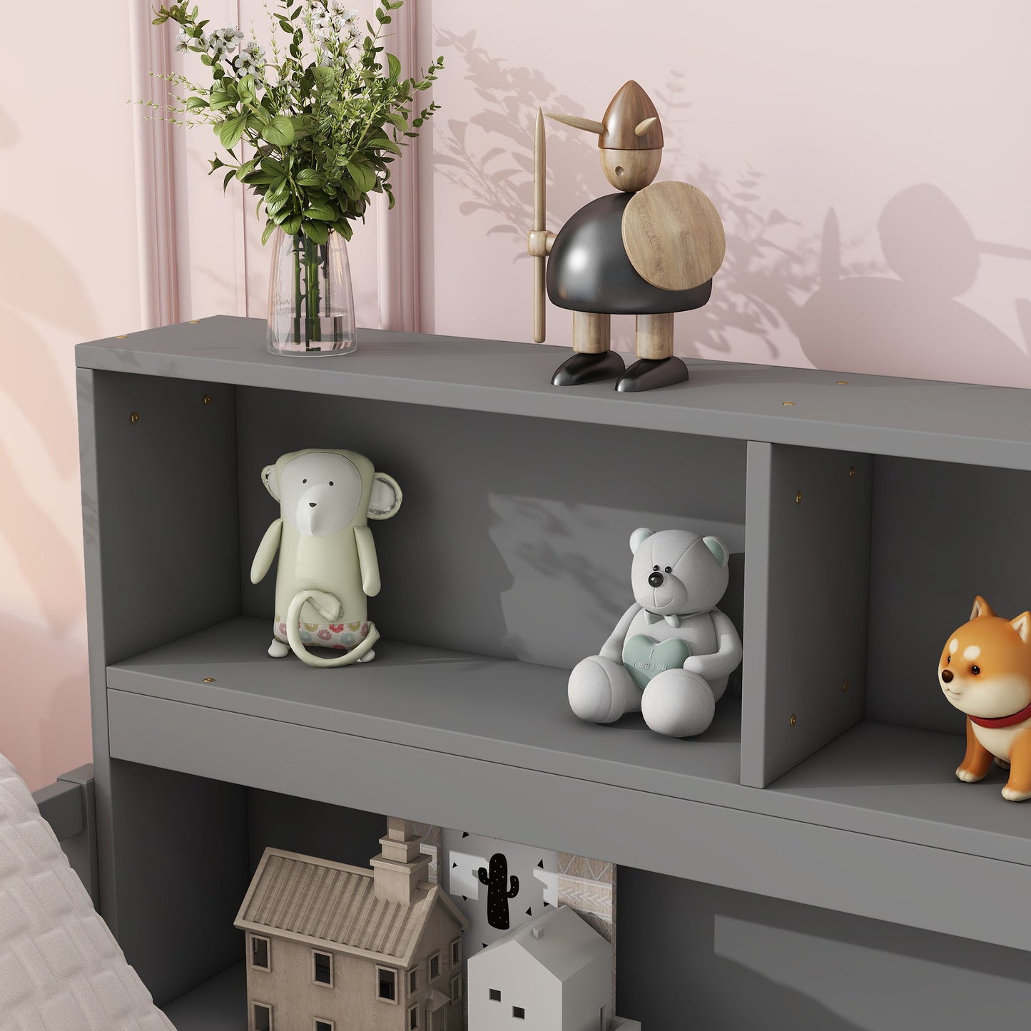 Floor Bed With Side Bookcase, Shelves, Guardrails - The Sleep Loft - Online Mattress Showroom NYC