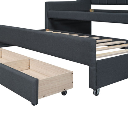 Upholstered Simple Design Daybed With Trundle And 3 Drawers - The Sleep Loft - Online Mattress Showroom NYC