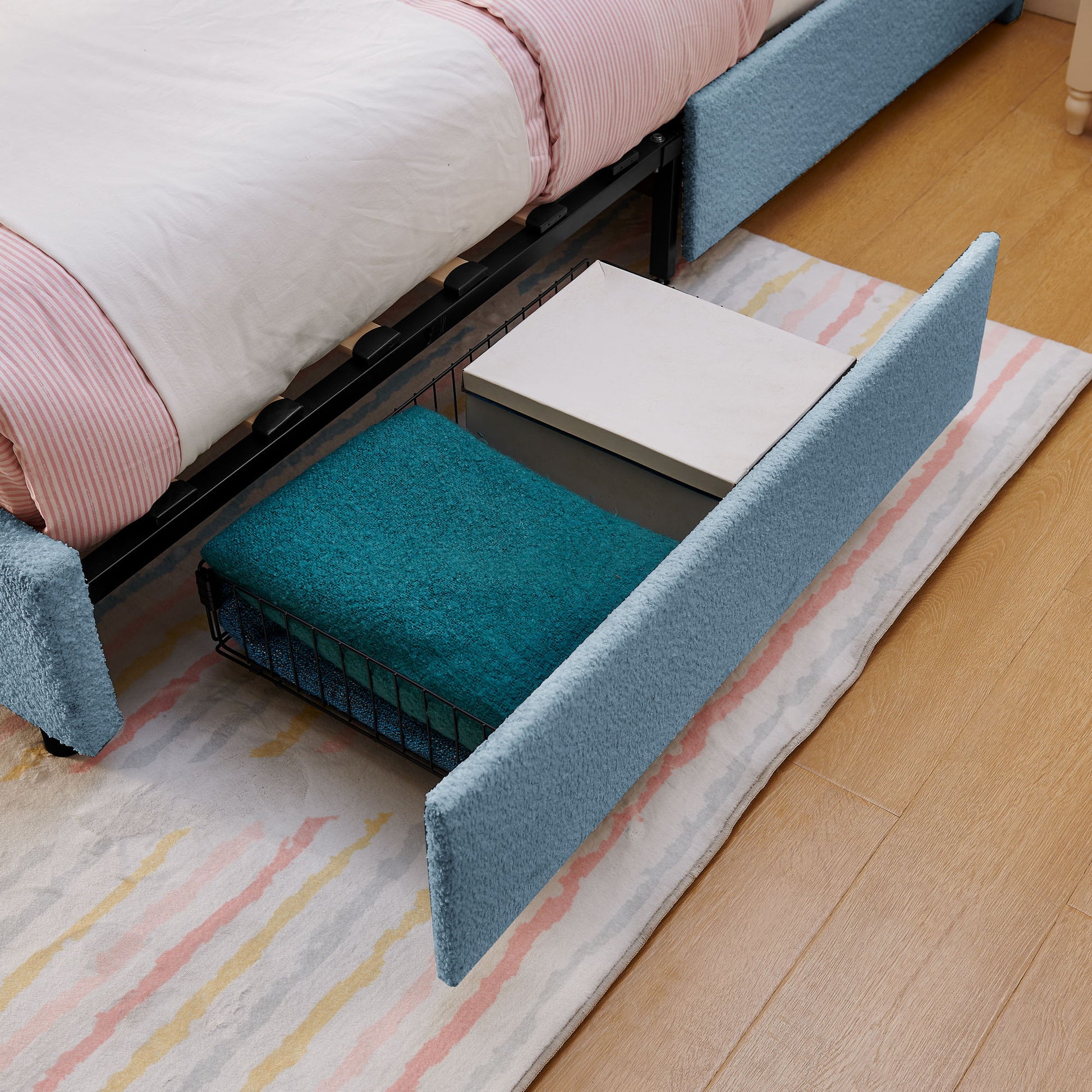 Upholstered Bed With Oversized Rabbit Ear Headboard, LED Lights & 4 Storage Drawers - The Sleep Loft - Online Mattress Showroom NYC