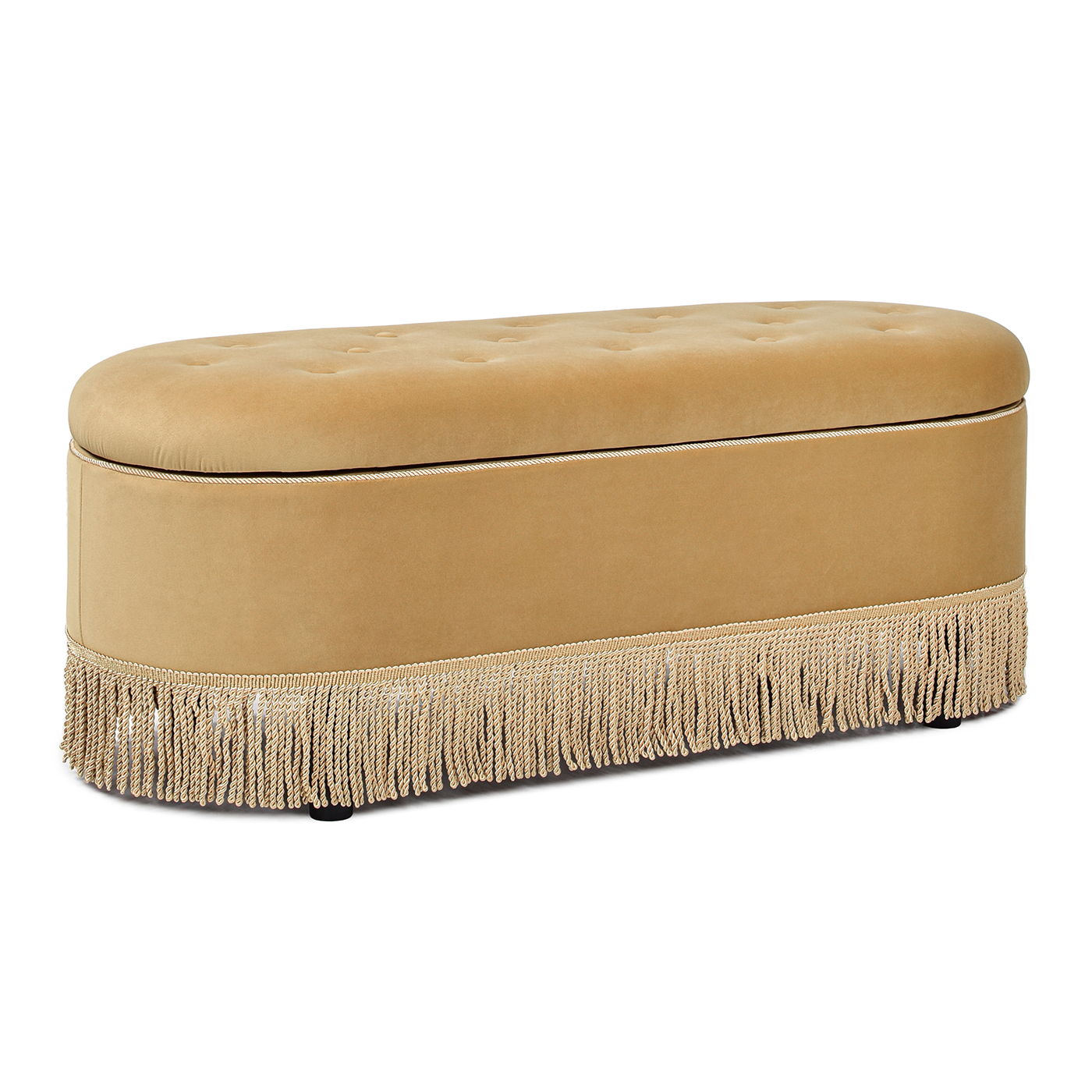 Melinda - Oval Tufted Bullion Fringe Storage Bench - The Sleep Loft - Online Mattress Showroom NYC