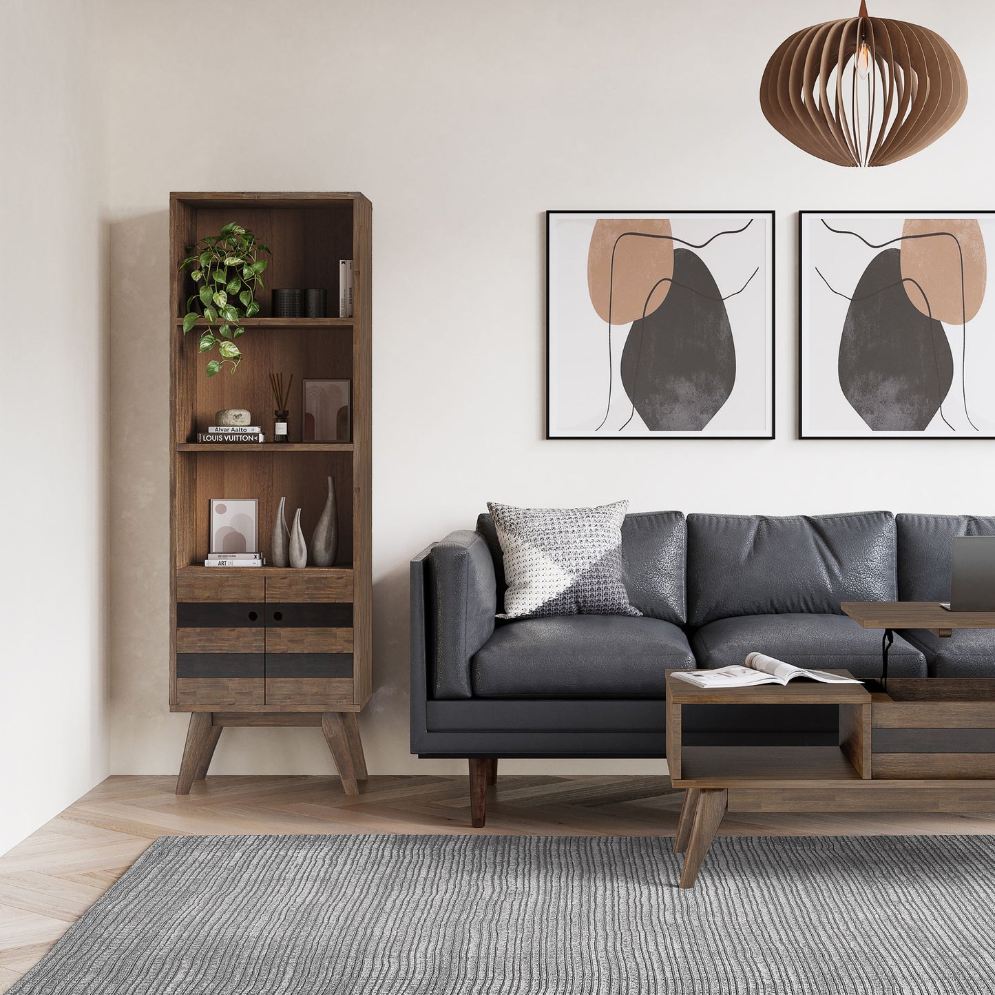 Clarkson - Bookcase With Storage - Rustic Natural Aged Brown - The Sleep Loft - Online Mattress Showroom NYC