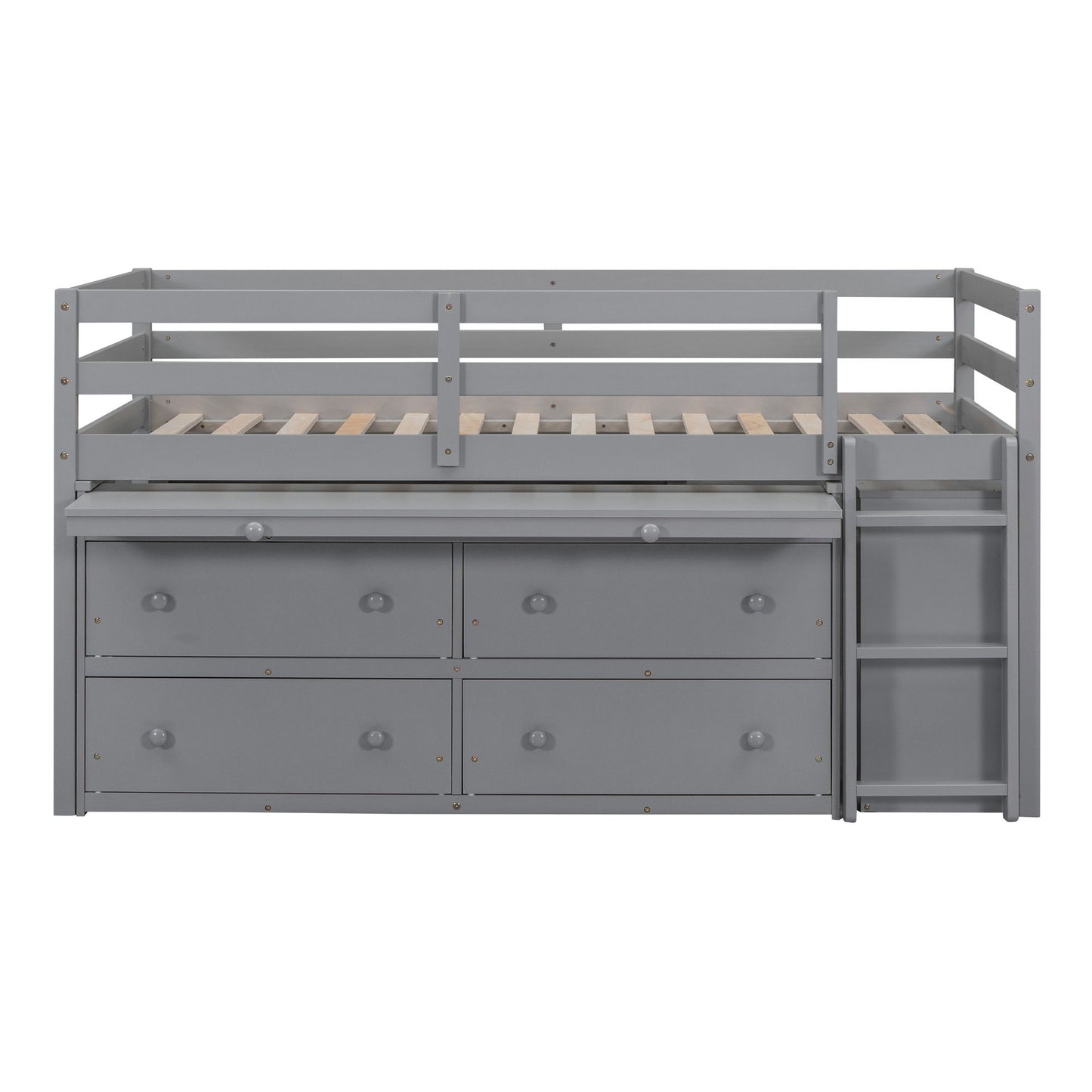 Loft Bed With Retractable Writing Desk And 4 Drawers, With Lateral Portable Desk And Shelves - The Sleep Loft - Online Mattress Showroom NYC