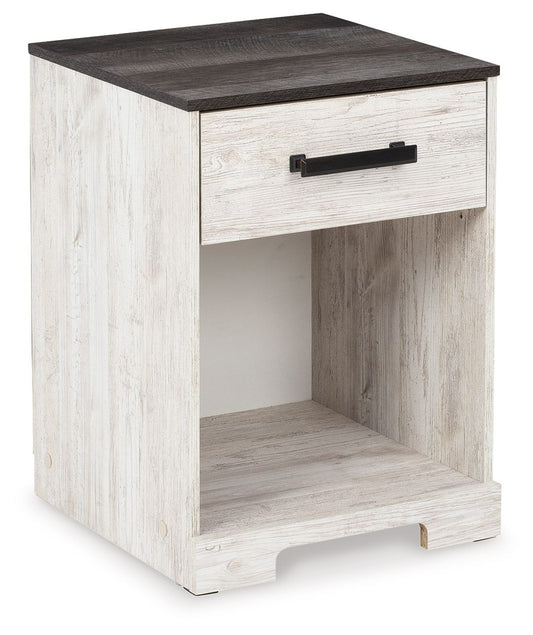 Shawburn - One Drawer Night Stand - Whitewash / Charcoal Gray - The Sleep Loft - Online Mattress Showroom NYC