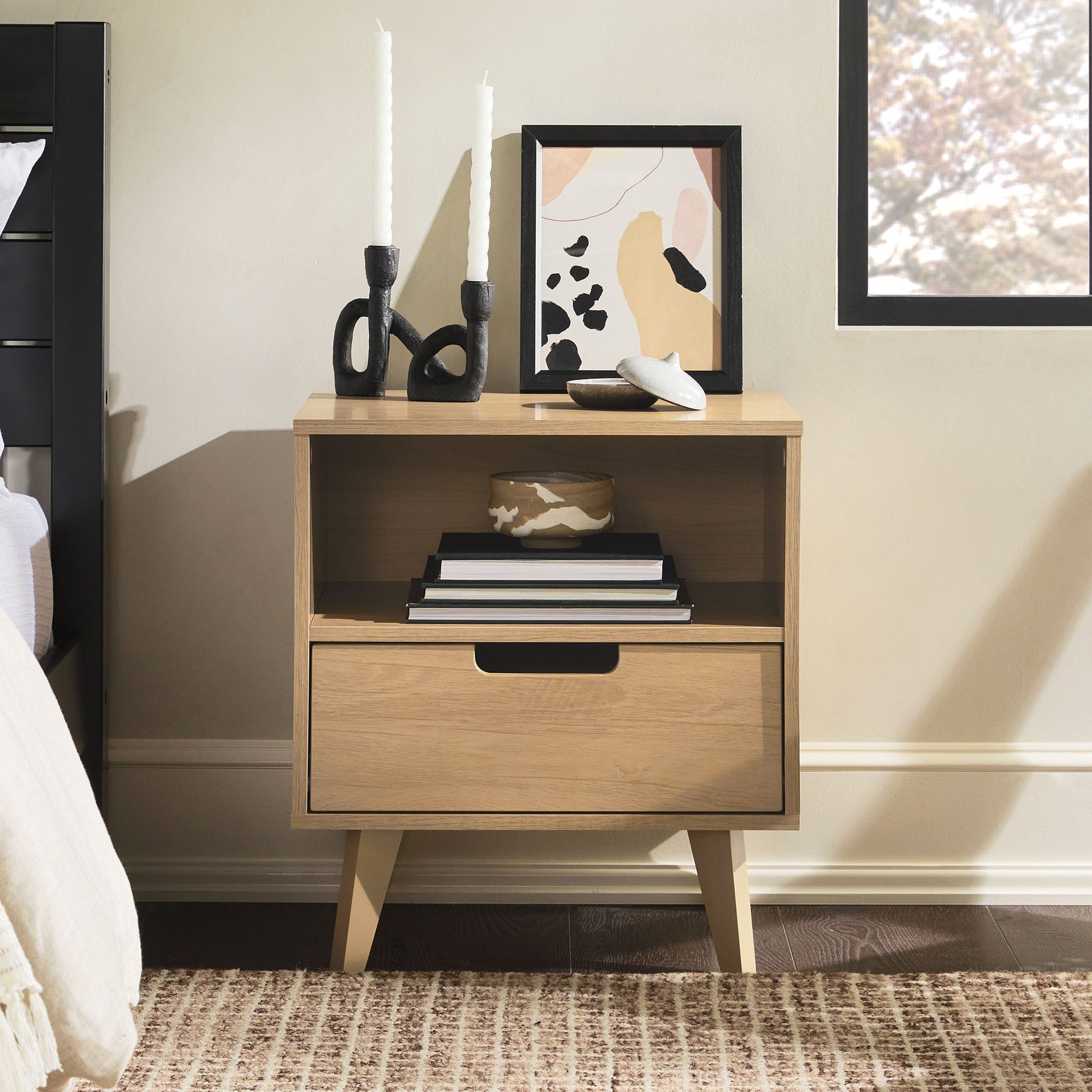 Modern 1 Drawer Nightstand With Open Cubby - The Sleep Loft - Online Mattress Showroom NYC