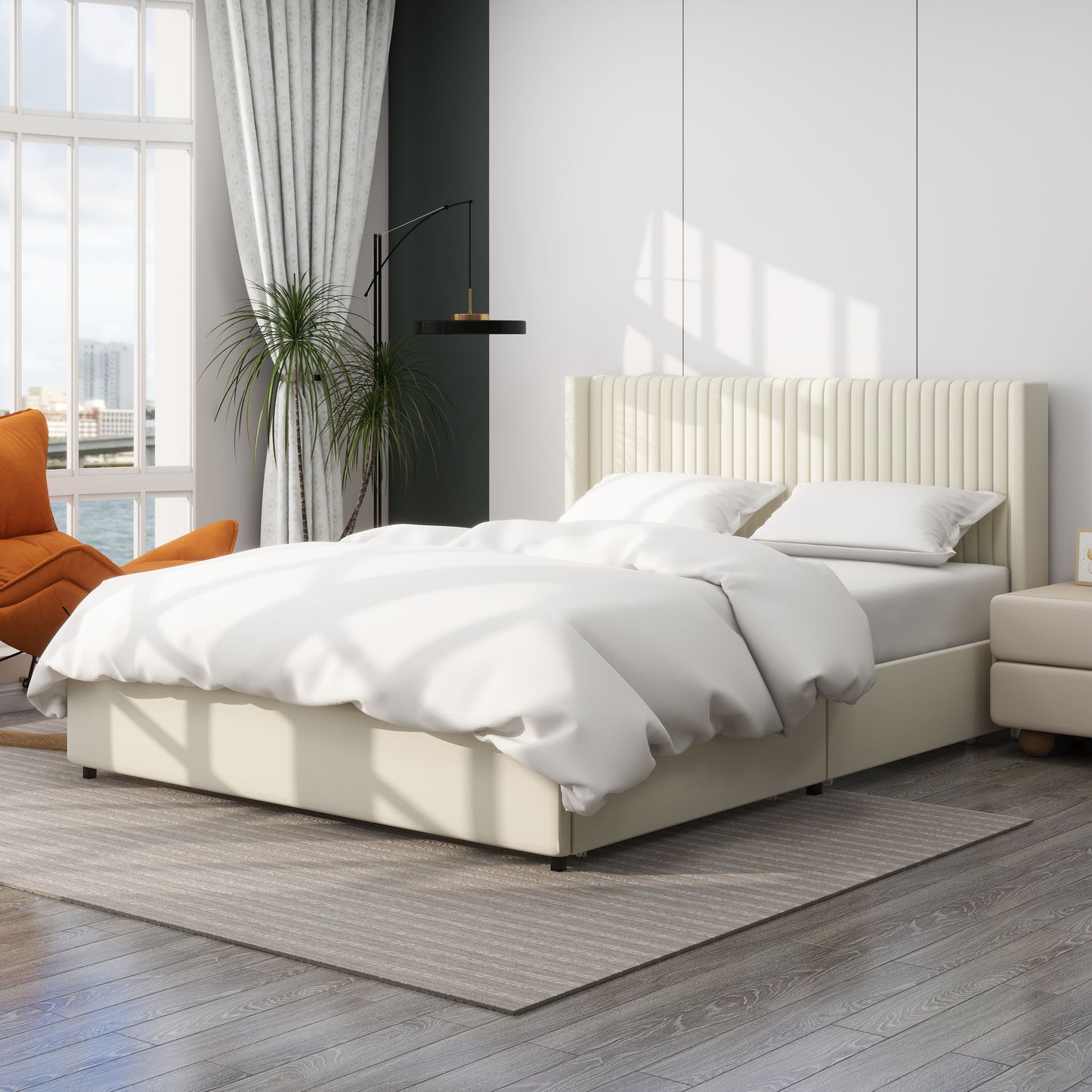 Anna - Upholstered Wingback Platform Bed With 4 Drawers Storage - The Sleep Loft - Online Mattress Showroom NYC