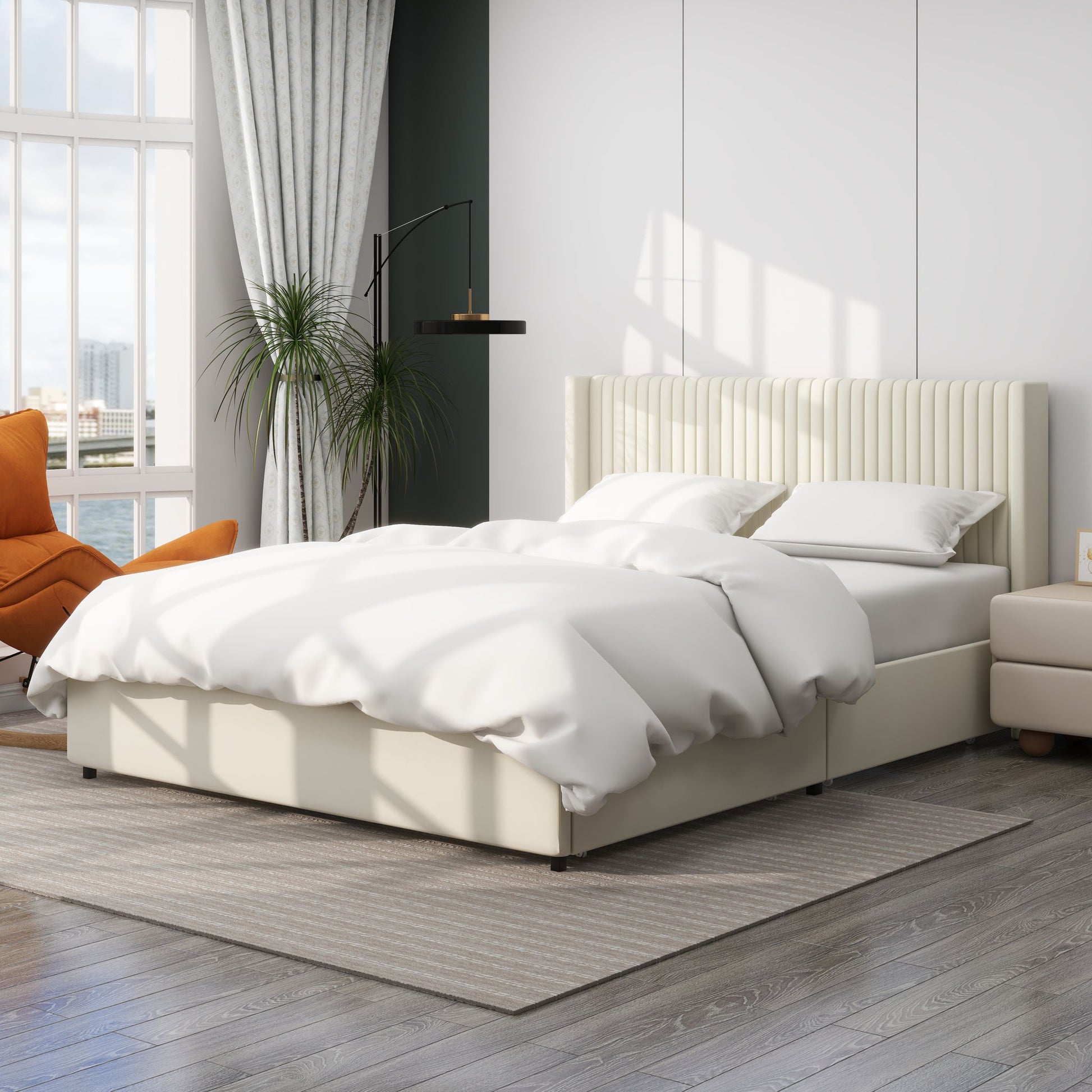 Anna - Upholstered Wingback Platform Bed With 4 Drawers Storage - The Sleep Loft - Online Mattress Showroom NYC