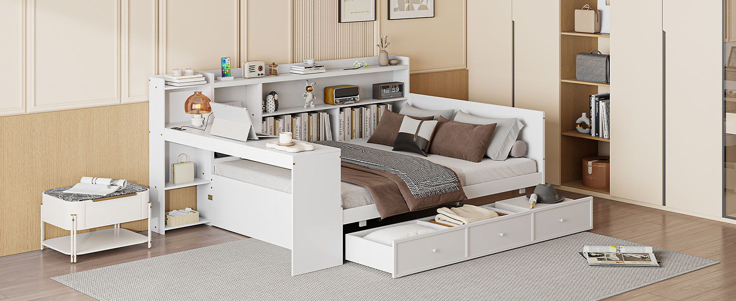 Daybed With 3 Drawers USB Ports And Desk - The Sleep Loft - Online Mattress Showroom NYC