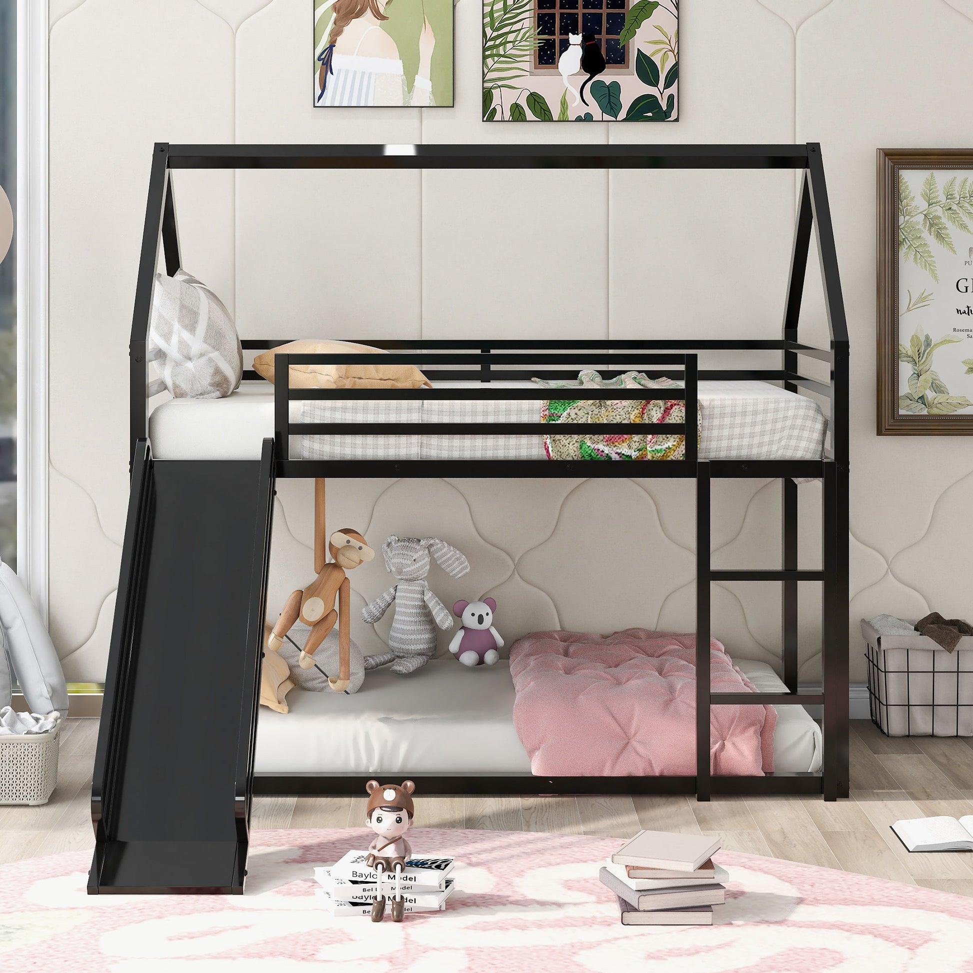Twin Over Twin House Bunk Bed With Ladder And Slide - The Sleep Loft - Online Mattress Showroom NYC
