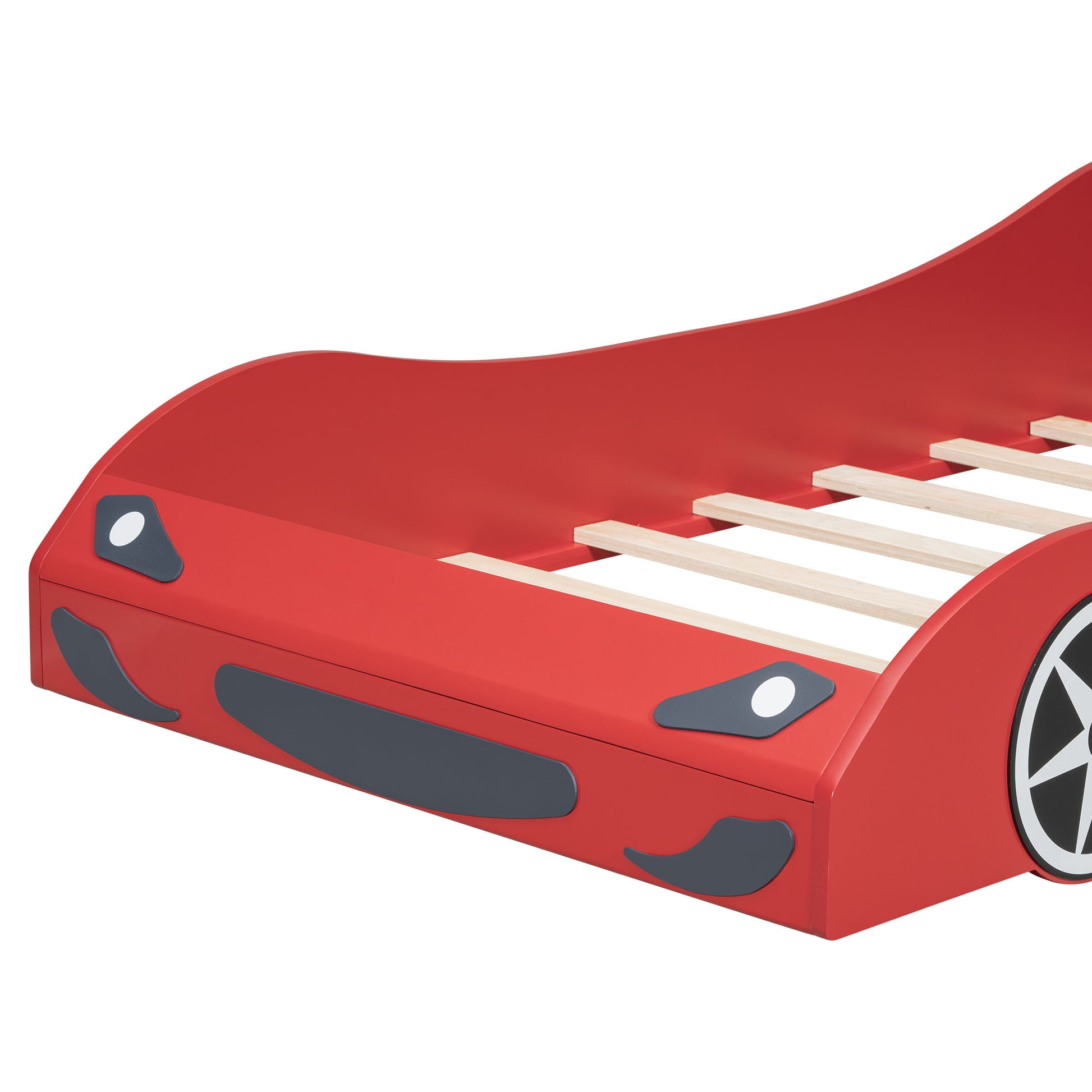 Race Car Shaped Platform Bed With LED And Upholstered Backrest In - The Sleep Loft - Online Mattress Showroom NYC