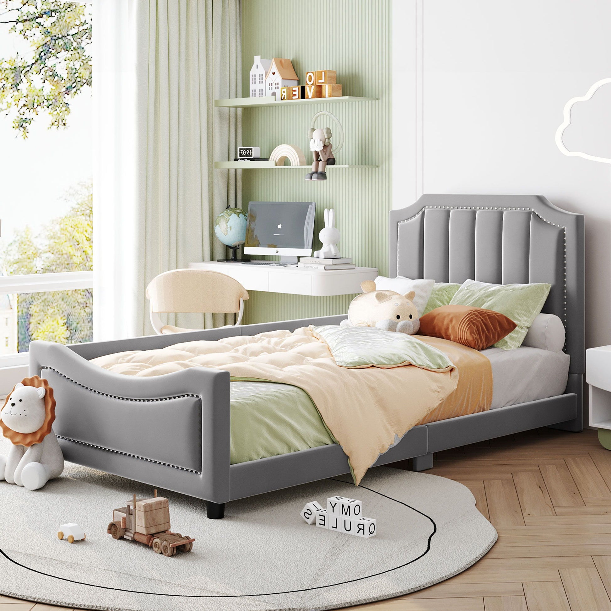 Upholstered Daybed With Classic Stripe Shaped Headboard - The Sleep Loft - Online Mattress Showroom NYC