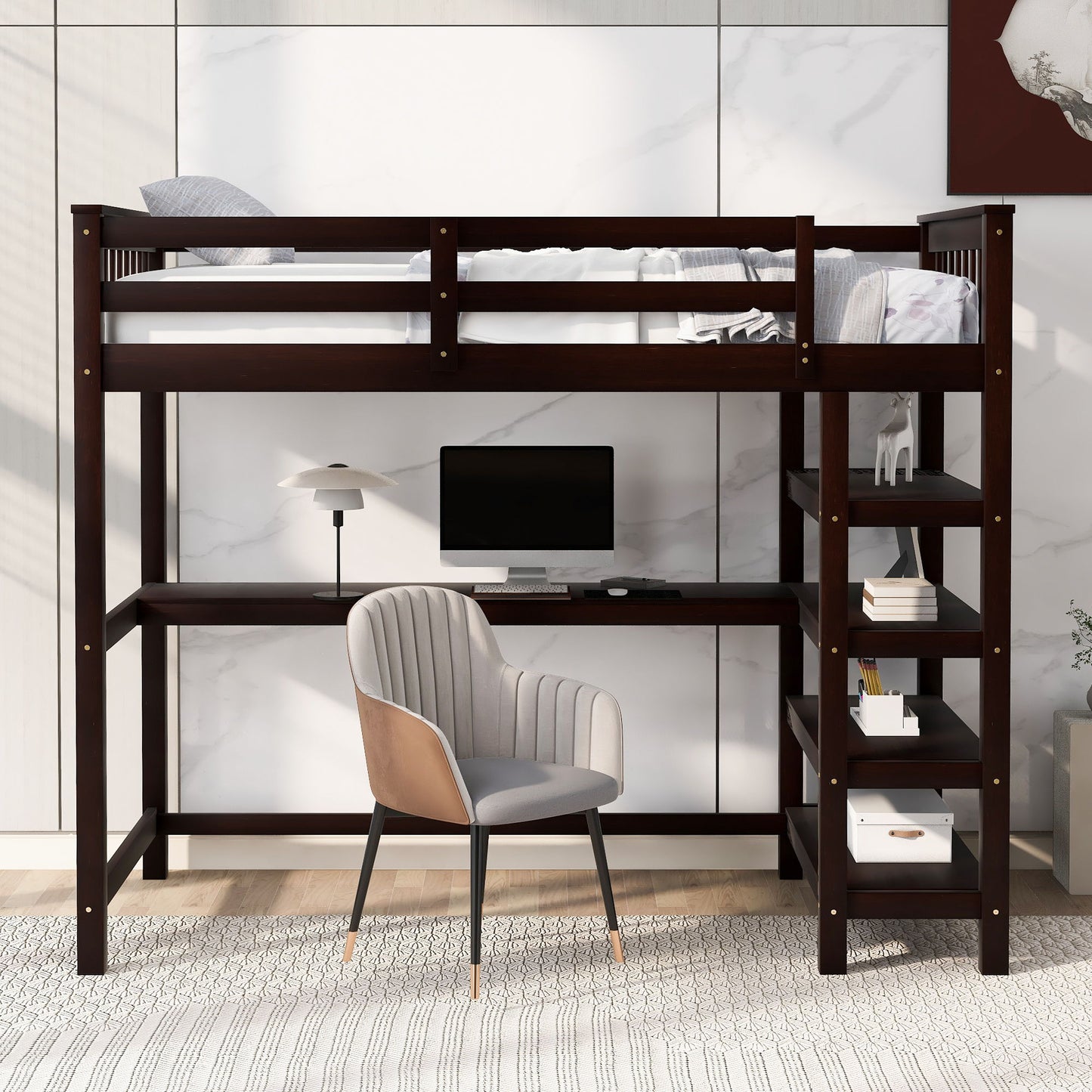 Loft Bed With Storage Shelves And Under Bed Desk - The Sleep Loft - Online Mattress Showroom NYC