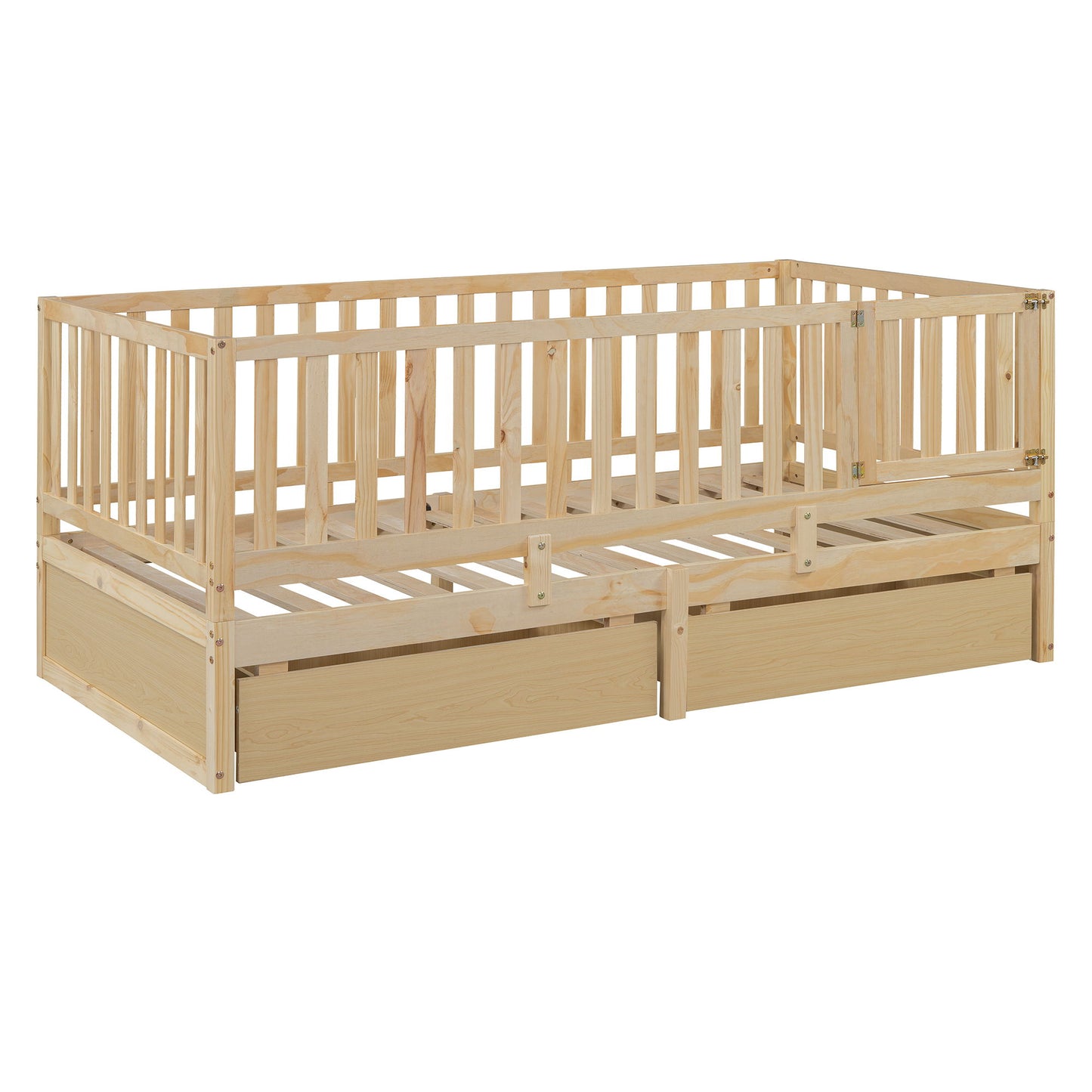 Daybed With Fence Guardrails And 2 Drawers, Split Into Independent Floor Bed & Daybed - The Sleep Loft - Online Mattress Showroom NYC