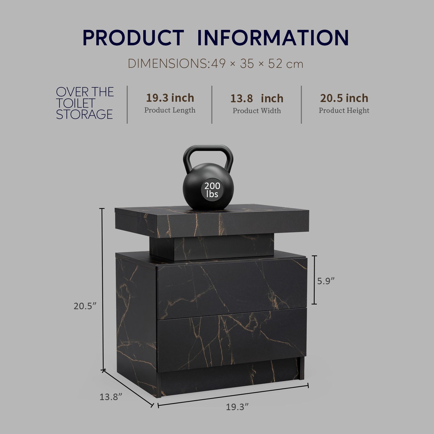 Nightstand LED, Bedside Table Cabinet With 2 Drawers For Bedroom - The Sleep Loft - Online Mattress Showroom NYC