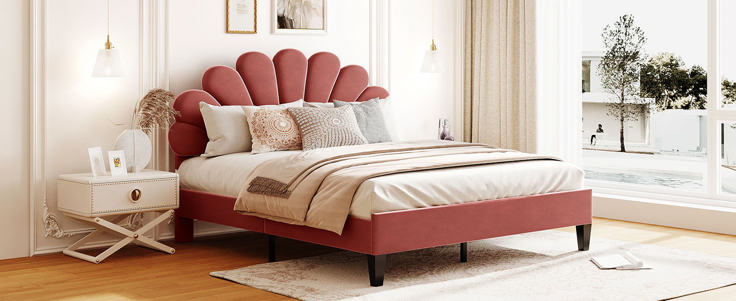 Upholstered Platform Bed With Flower Pattern Velvet Headboard - The Sleep Loft - Online Mattress Showroom NYC