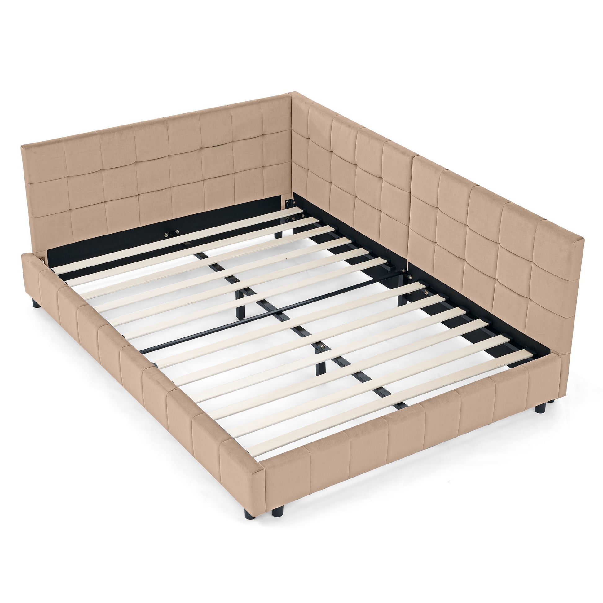 Mid-Century Storage Upholstered Tufted Bed Frame With Backrest And Armrests - The Sleep Loft - Online Mattress Showroom NYC