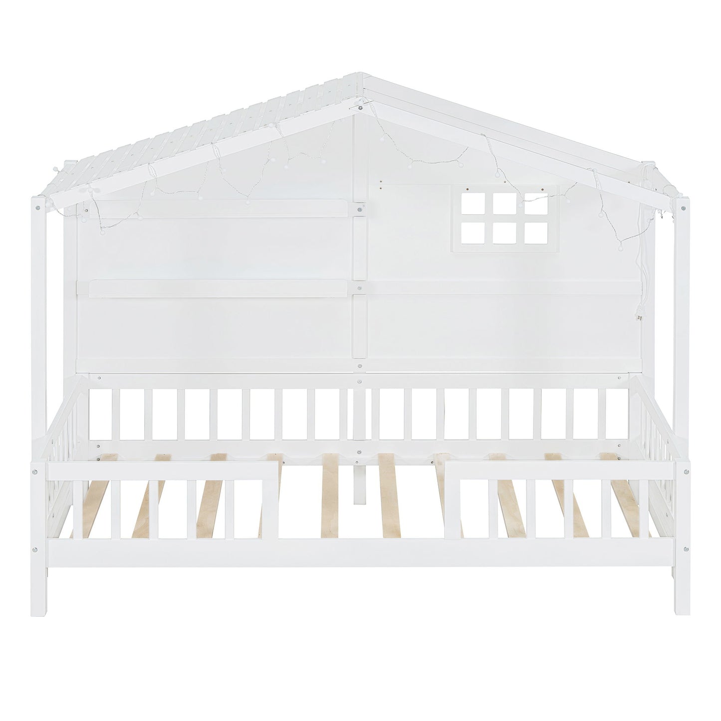 House Bed With Shelves, Window And Sparkling Light Strip On The Roof - The Sleep Loft - Online Mattress Showroom NYC