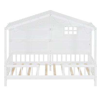 House Bed With Shelves, Window And Sparkling Light Strip On The Roof - The Sleep Loft - Online Mattress Showroom NYC