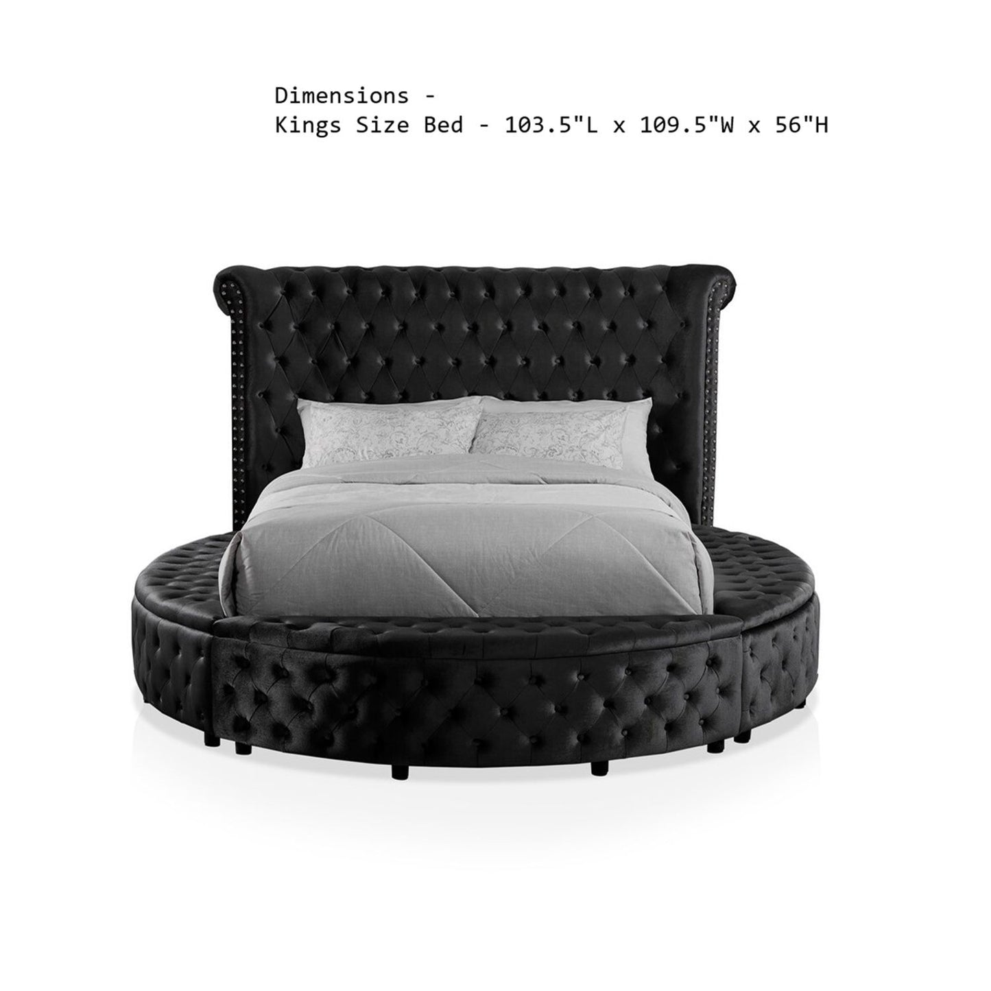 Glam Button Tufted Wingback Round Bed With Storage And USB Ports - The Sleep Loft - Online Mattress Showroom NYC