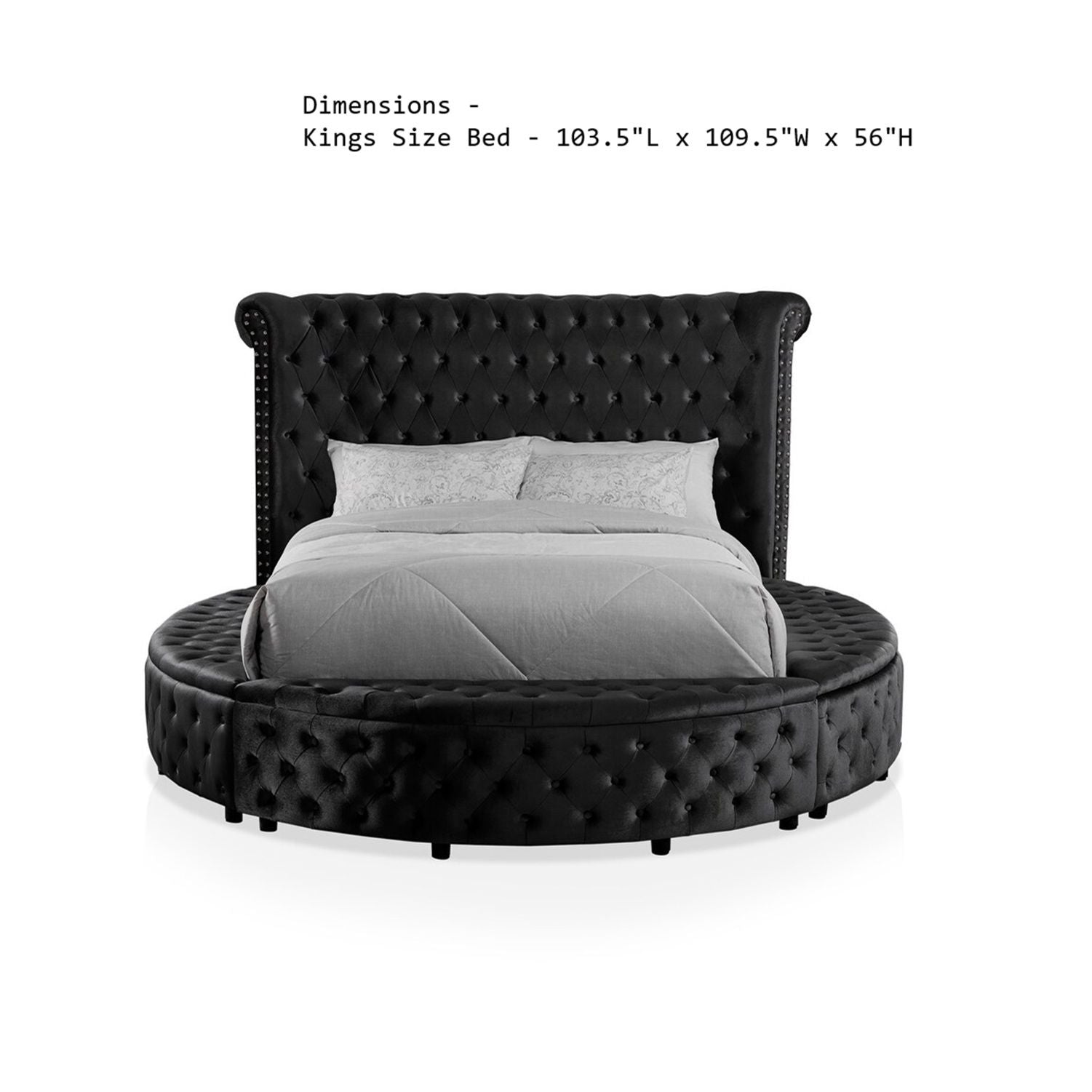 Glam Button Tufted Wingback Round Bed With Storage And USB Ports - The Sleep Loft - Online Mattress Showroom NYC