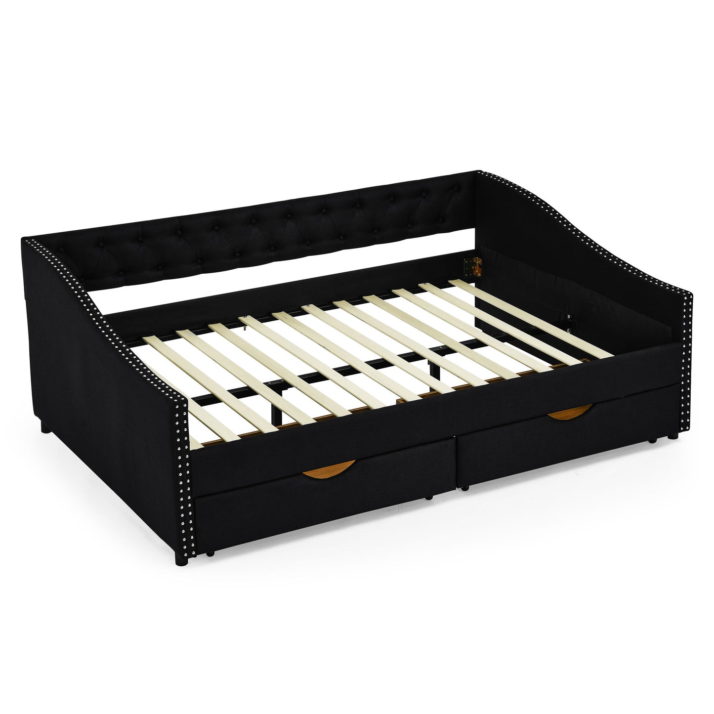 Upholstered Tufted Daybed With 2 Drawers, Waved Arms - The Sleep Loft - Online Mattress Showroom NYC