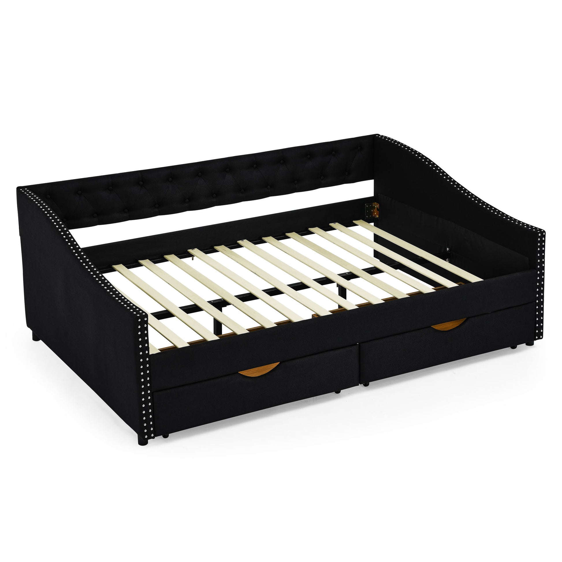 Upholstered Tufted Daybed With 2 Drawers, Waved Arms - The Sleep Loft - Online Mattress Showroom NYC