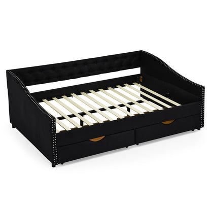 Upholstered Tufted Daybed With 2 Drawers, Waved Arms - The Sleep Loft - Online Mattress Showroom NYC