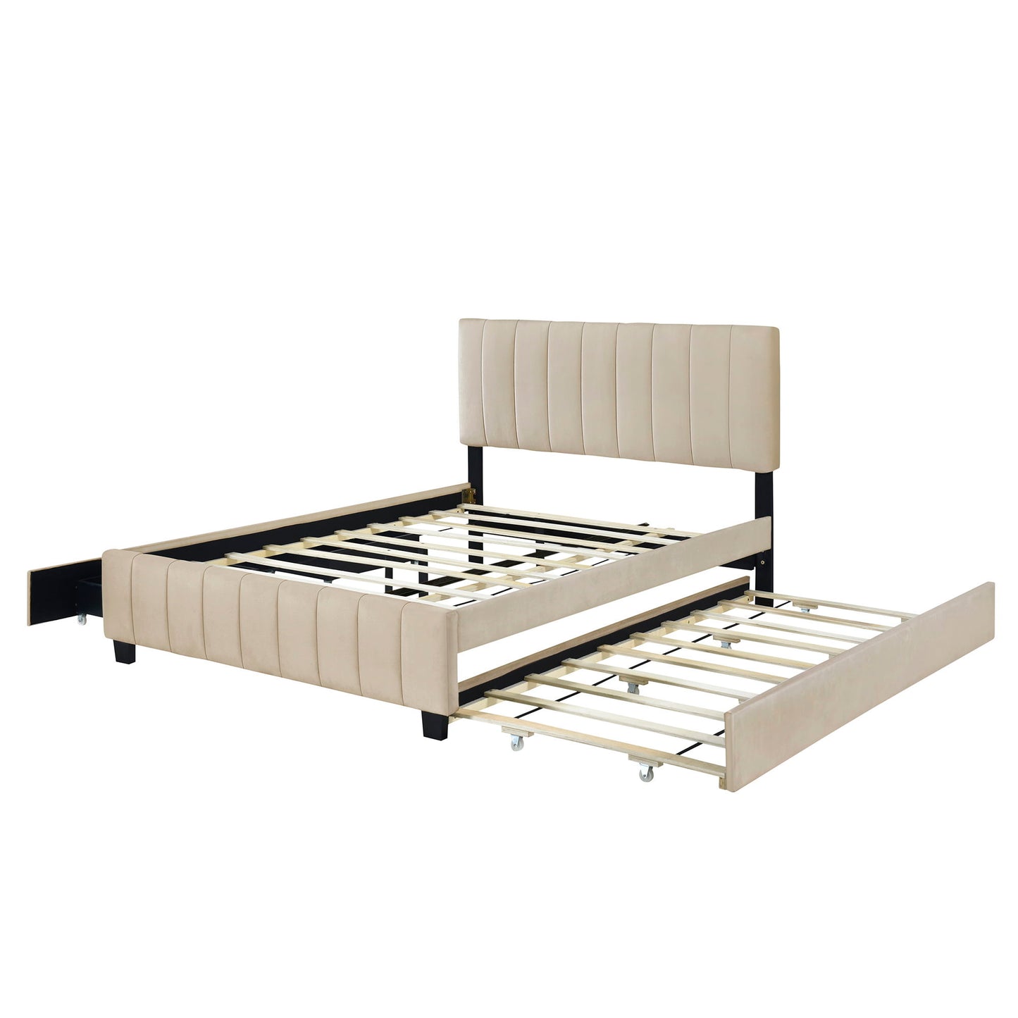 Platform UpholsteredBed With 2 Drawers And Twin Long Trundle - The Sleep Loft - Online Mattress Showroom NYC