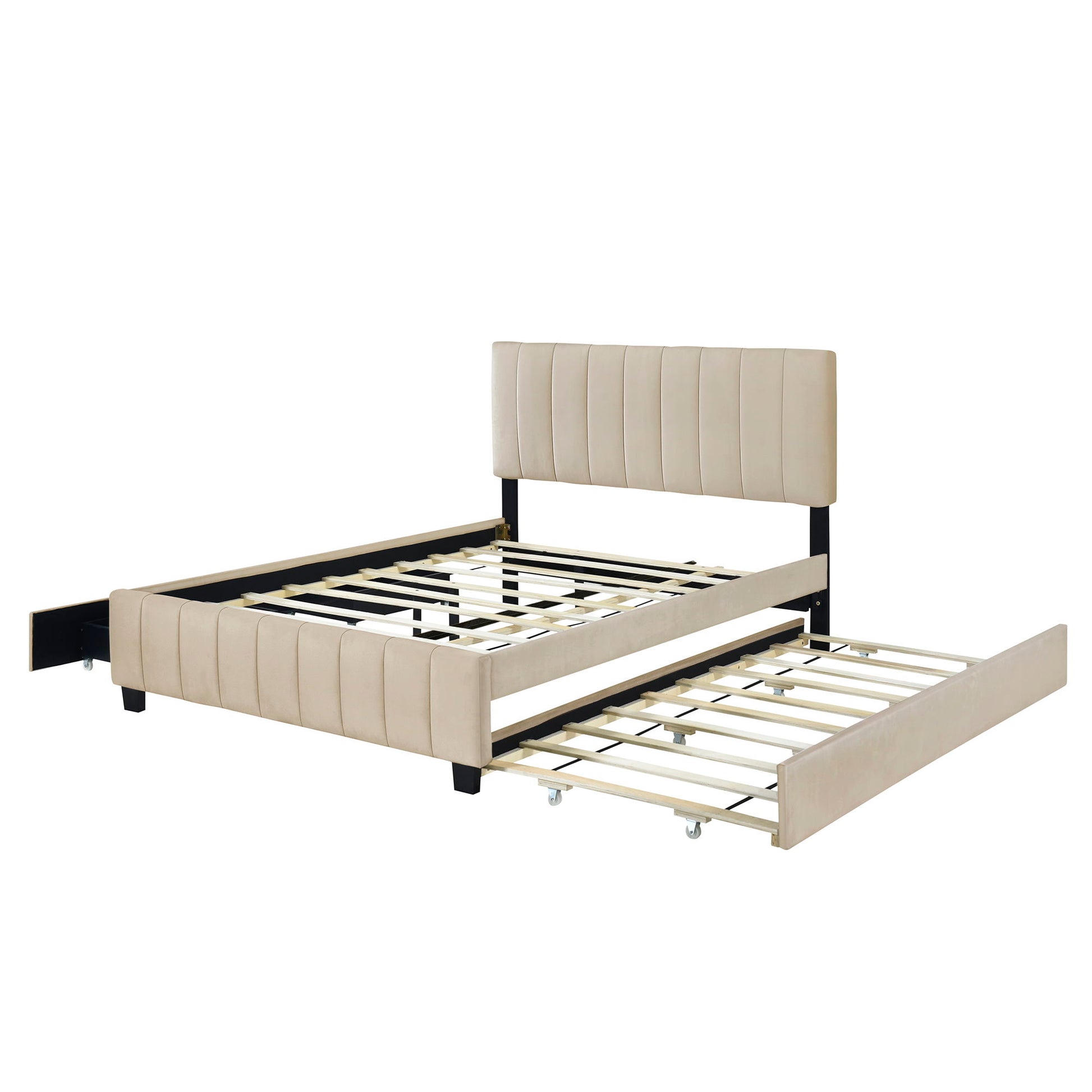 Platform UpholsteredBed With 2 Drawers And Twin Long Trundle - The Sleep Loft - Online Mattress Showroom NYC