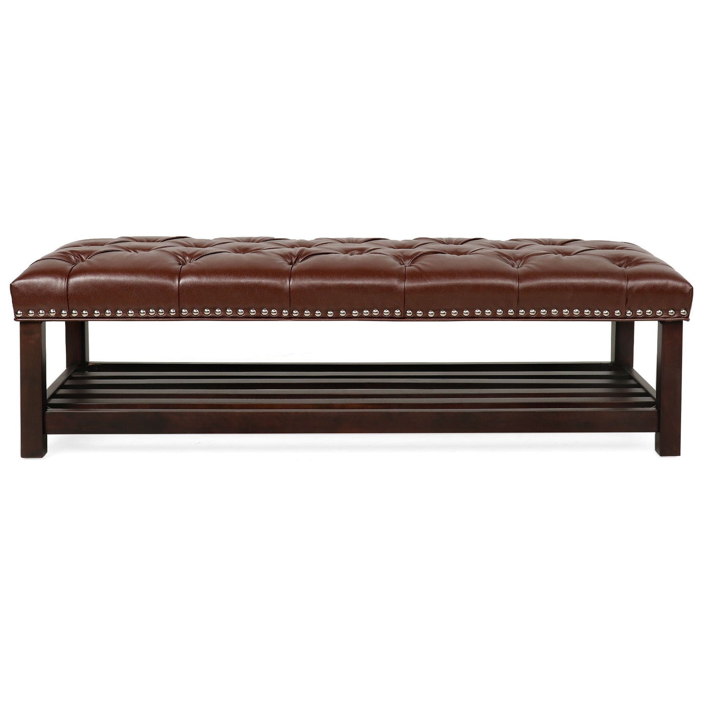 Bedroom End Of Bed Bench Tufted Upholstered End Of Bed Bench End Of Bed Entrance Shoe Bench With Nailhead Trim And Shelf Bedroom Upholstered Bench Living Room Shoe Rack Footstool - The Sleep Loft - Online Mattress Showroom NYC