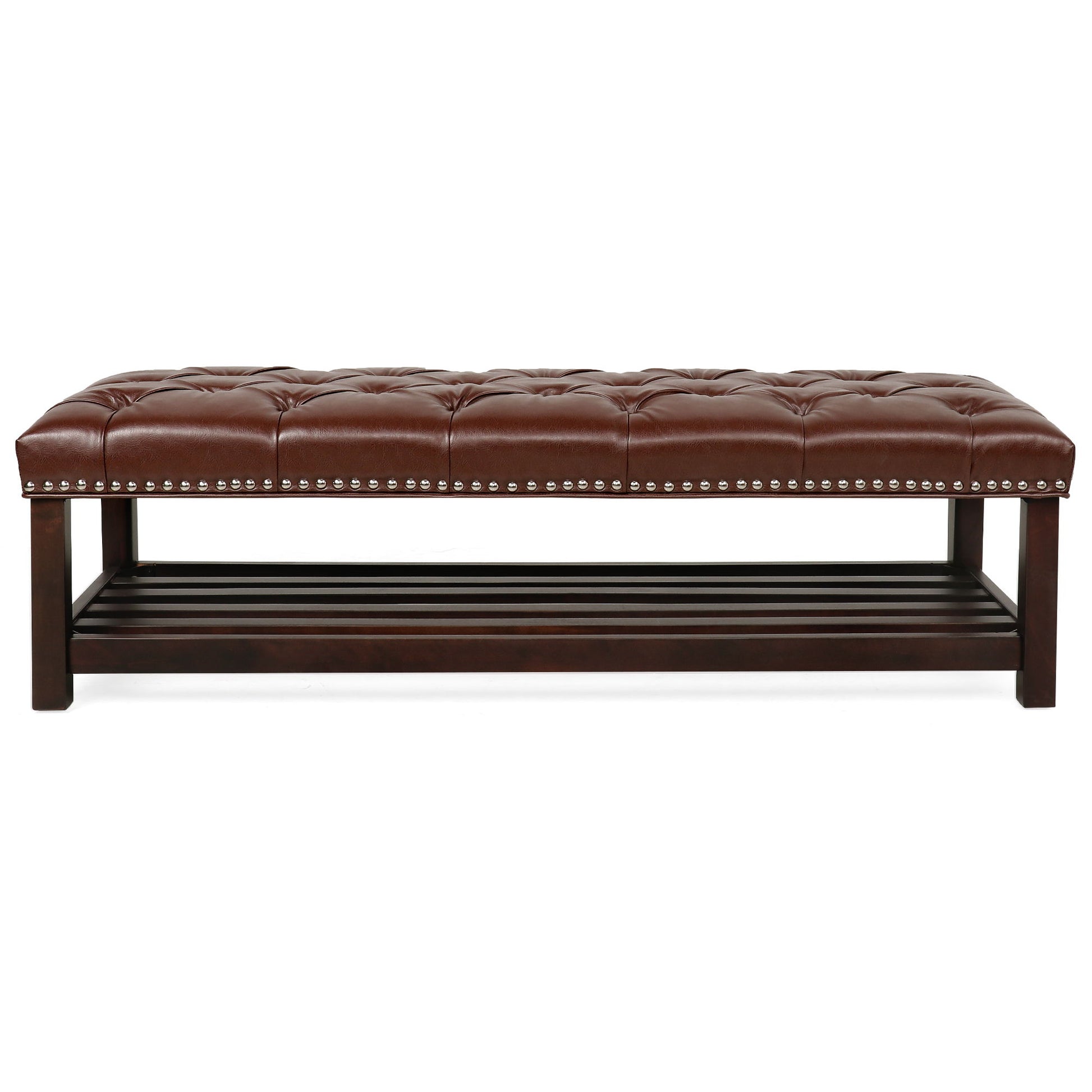 Bedroom End Of Bed Bench Tufted Upholstered End Of Bed Bench End Of Bed Entrance Shoe Bench With Nailhead Trim And Shelf Bedroom Upholstered Bench Living Room Shoe Rack Footstool - The Sleep Loft - Online Mattress Showroom NYC
