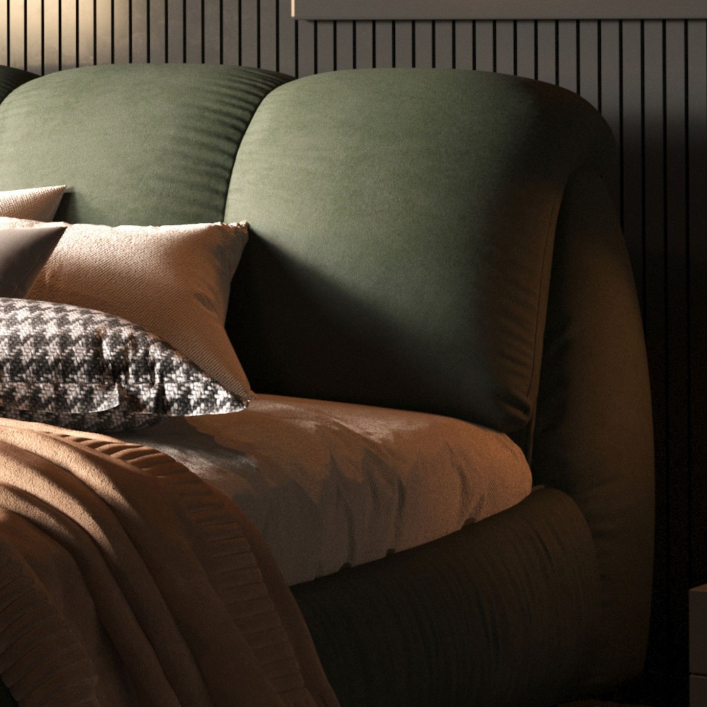 Luxury Upholstered Platform Bed With Oversized Padded Backrest And Solid Wood Frame - The Sleep Loft - Online Mattress Showroom NYC
