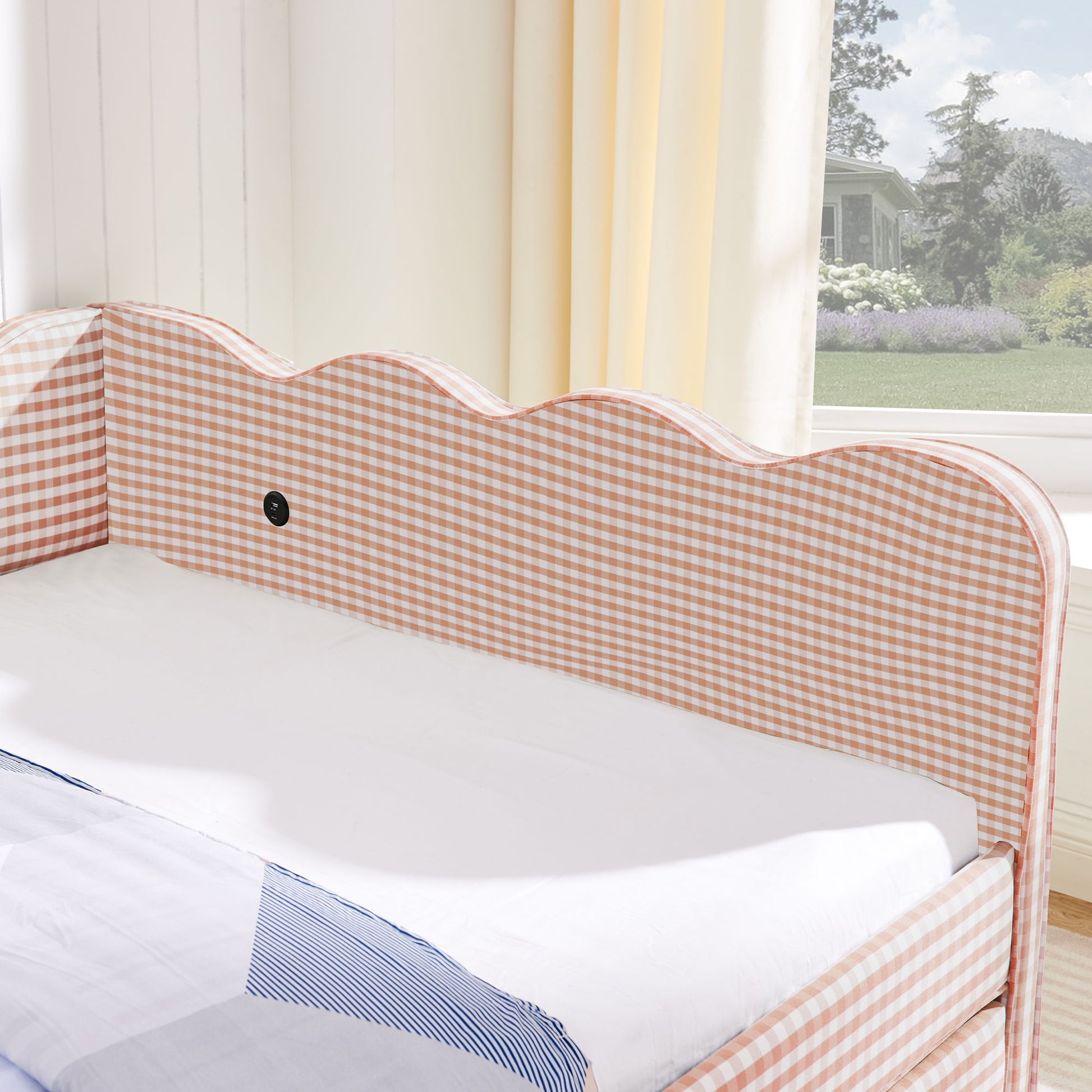 Gingham Daybed With USB Charging Port, Wave-Shaped Design - The Sleep Loft - Online Mattress Showroom NYC