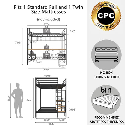 Ethan - Bunk Bed With Desk, Charging Station, Storage Shelves - The Sleep Loft - Online Mattress Showroom NYC