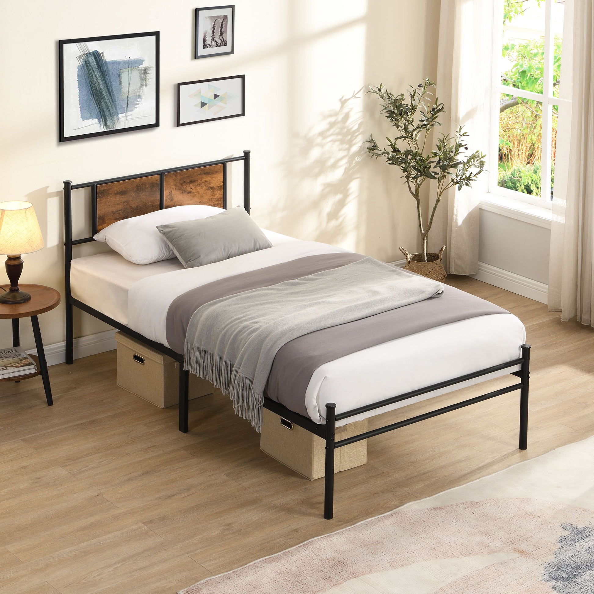 Modern Metal Bedframe With Headboard, Durable Steel Structure - The Sleep Loft - Online Mattress Showroom NYC