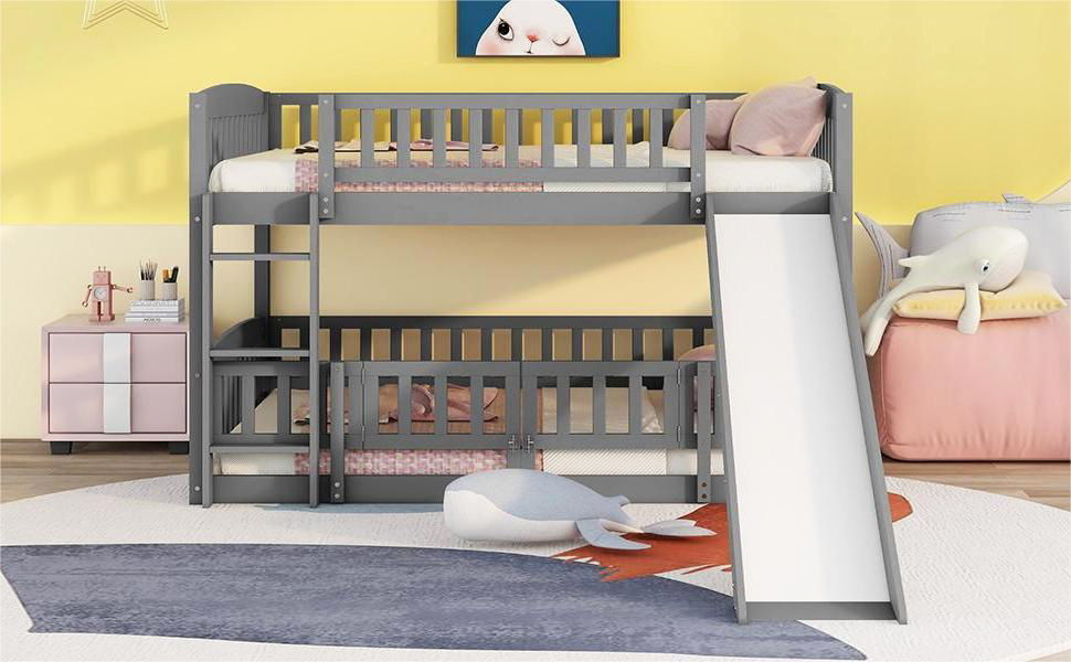 Low Bunk Bed With Slide, Fence And Ladder - The Sleep Loft - Online Mattress Showroom NYC