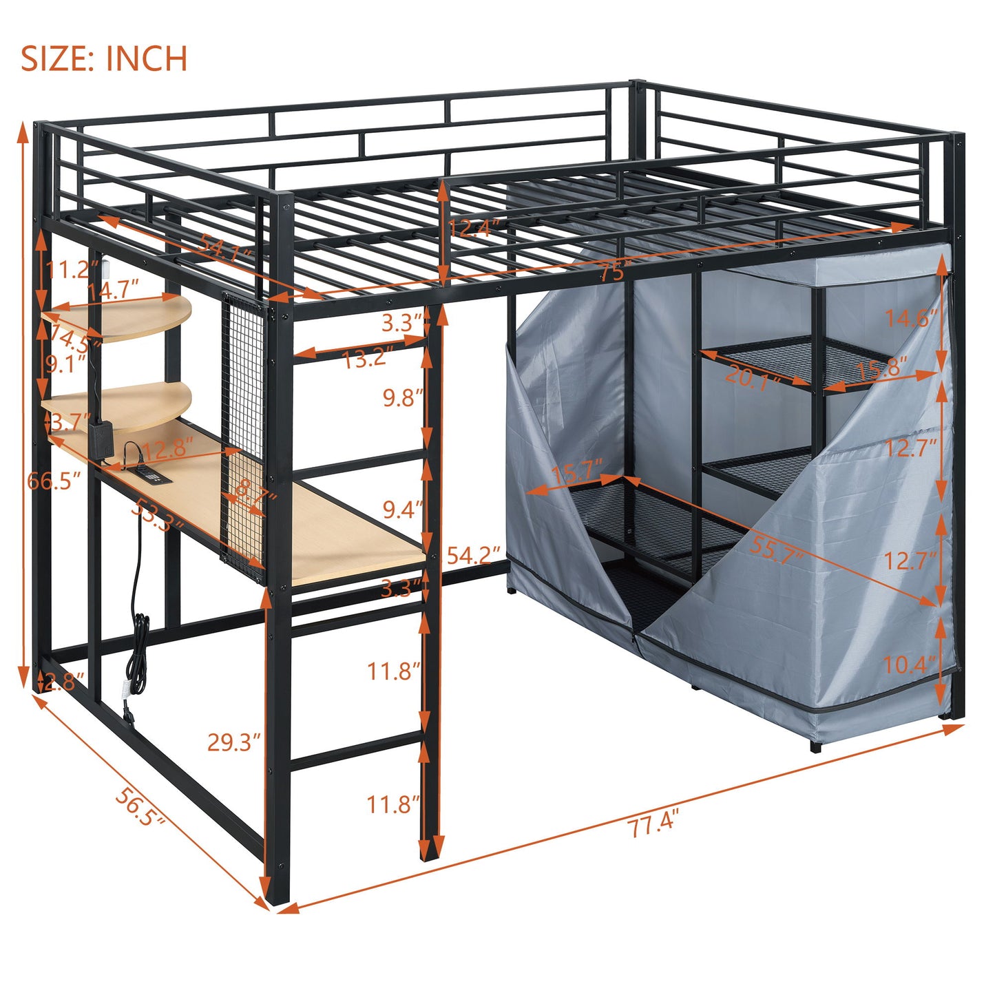 Loft Bed With Desk, Shelves, Power Outlet, LED Light And Wardrobe - The Sleep Loft - Online Mattress Showroom NYC
