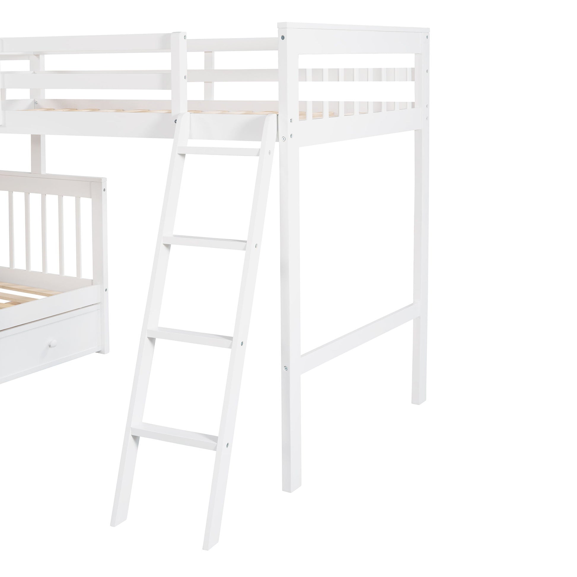 Solid L Shaped Bunk Bed With 3 Drawers, Ladder And Staircase - The Sleep Loft - Online Mattress Showroom NYC