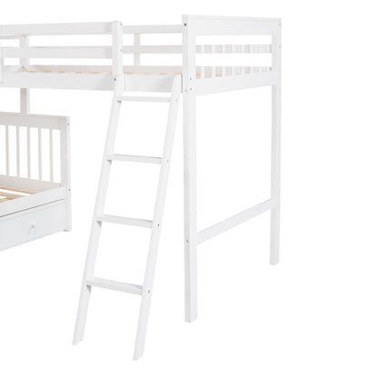 Solid L Shaped Bunk Bed With 3 Drawers, Ladder And Staircase - The Sleep Loft - Online Mattress Showroom NYC