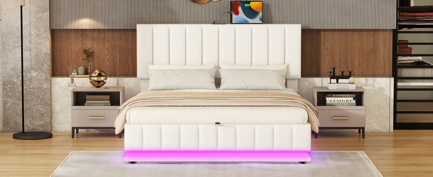 Upholstered Bed With Hydraulic Storage System And LED Light, With Sockets And USB Ports - The Sleep Loft - Online Mattress Showroom NYC