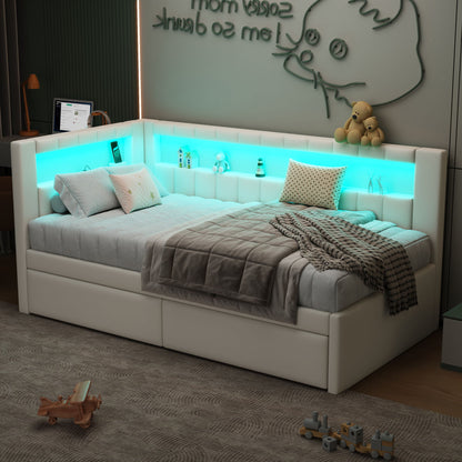Upholstered Platform Bed With USB Ports And LED Belt - The Sleep Loft - Online Mattress Showroom NYC